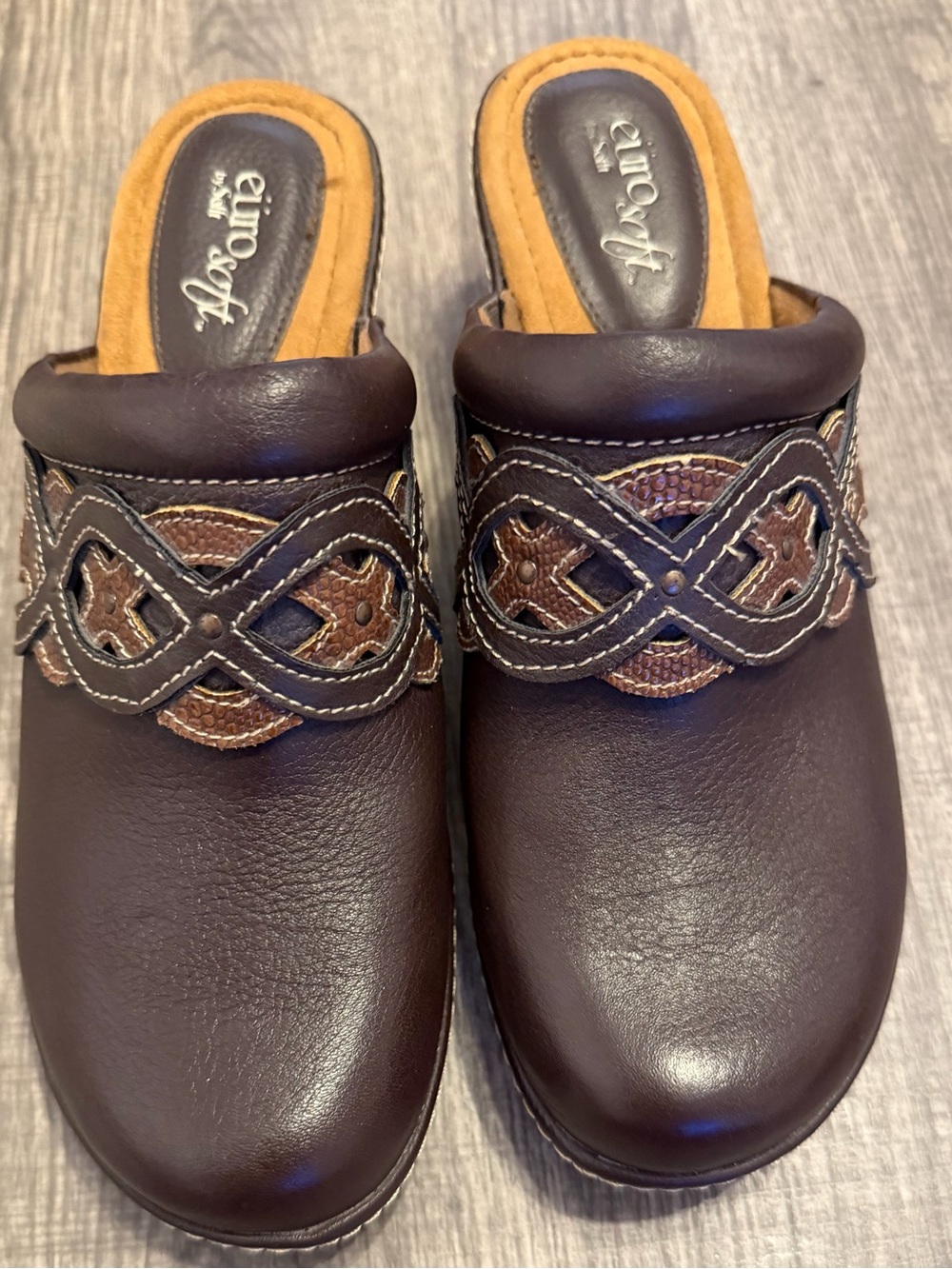 Eurosoft Women's Dark Brown Slip-On Clog with Decorative Trim